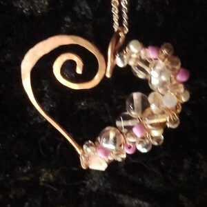 Wire wrapped glass bead cluster heart